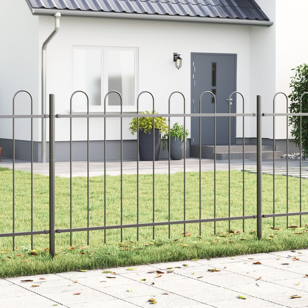 vidaXL Trädgårdsstaket med Hoop Topp Grå 13,6x1,2 m Stål