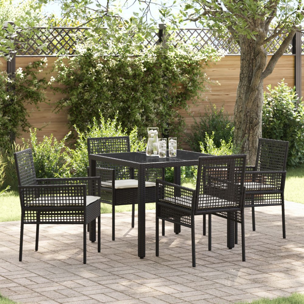 vidaXL Trädgårdsmöbelset 5 pcs Svart Poly rattan