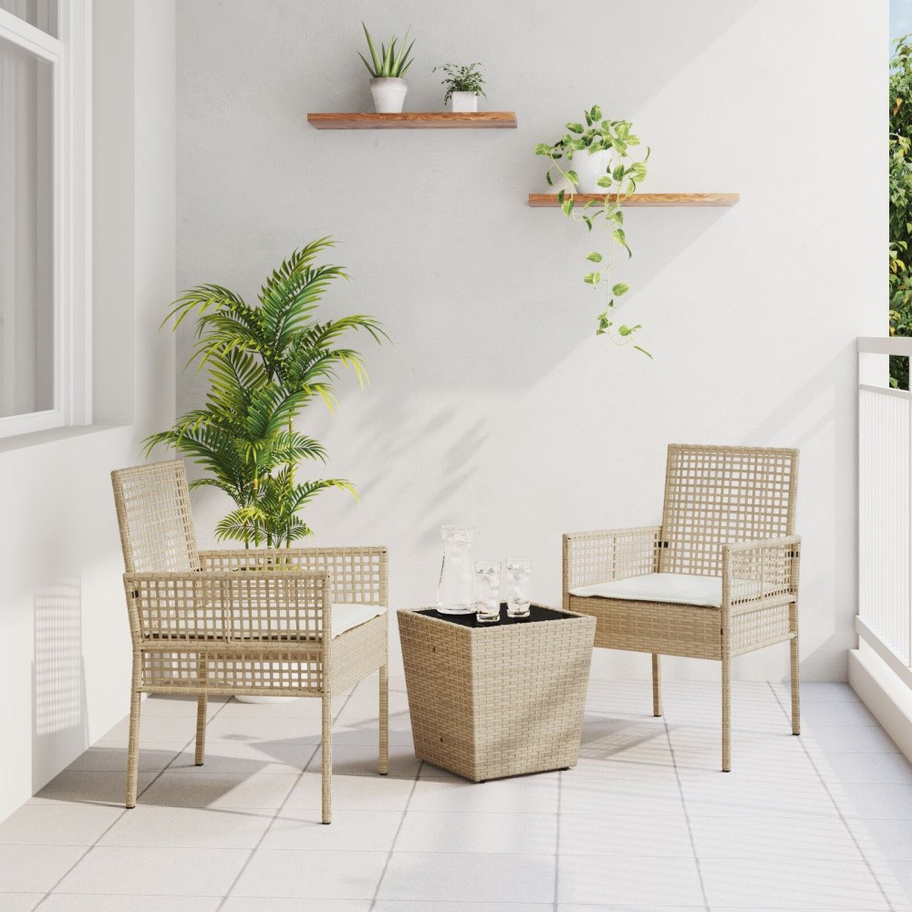 vidaXL Trädgårds Bistro Set 3 pcs Beige Poly rattan