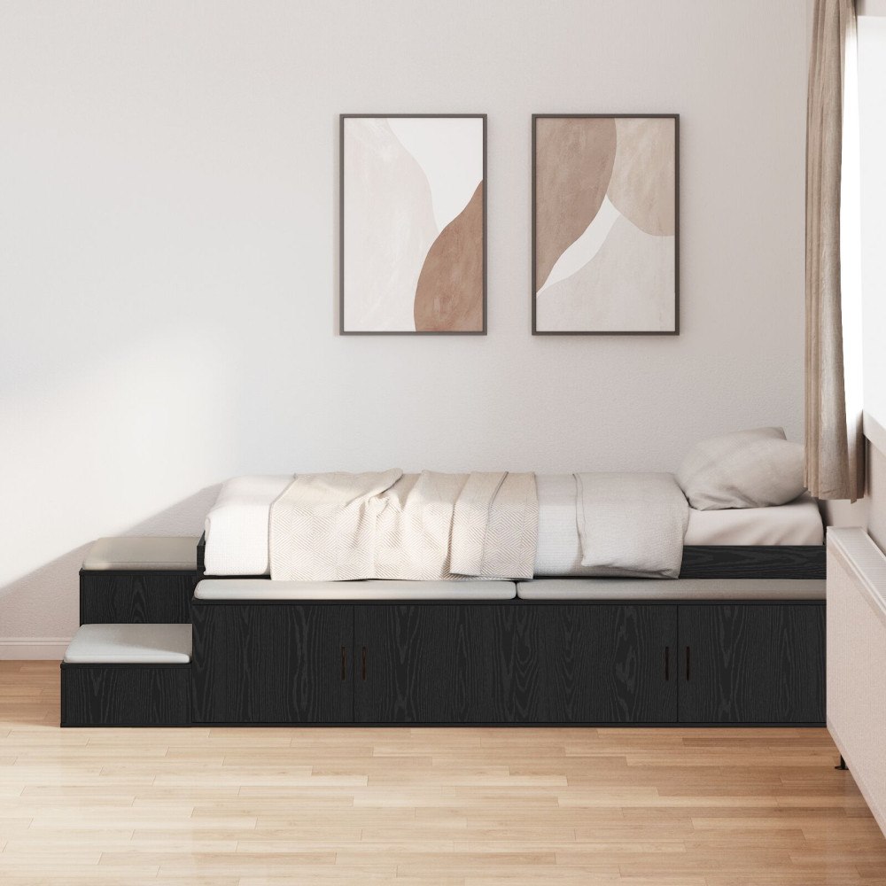 vidaXL Förvaringssängram med hylla Svart Ek 75 cm Konstruerat trä