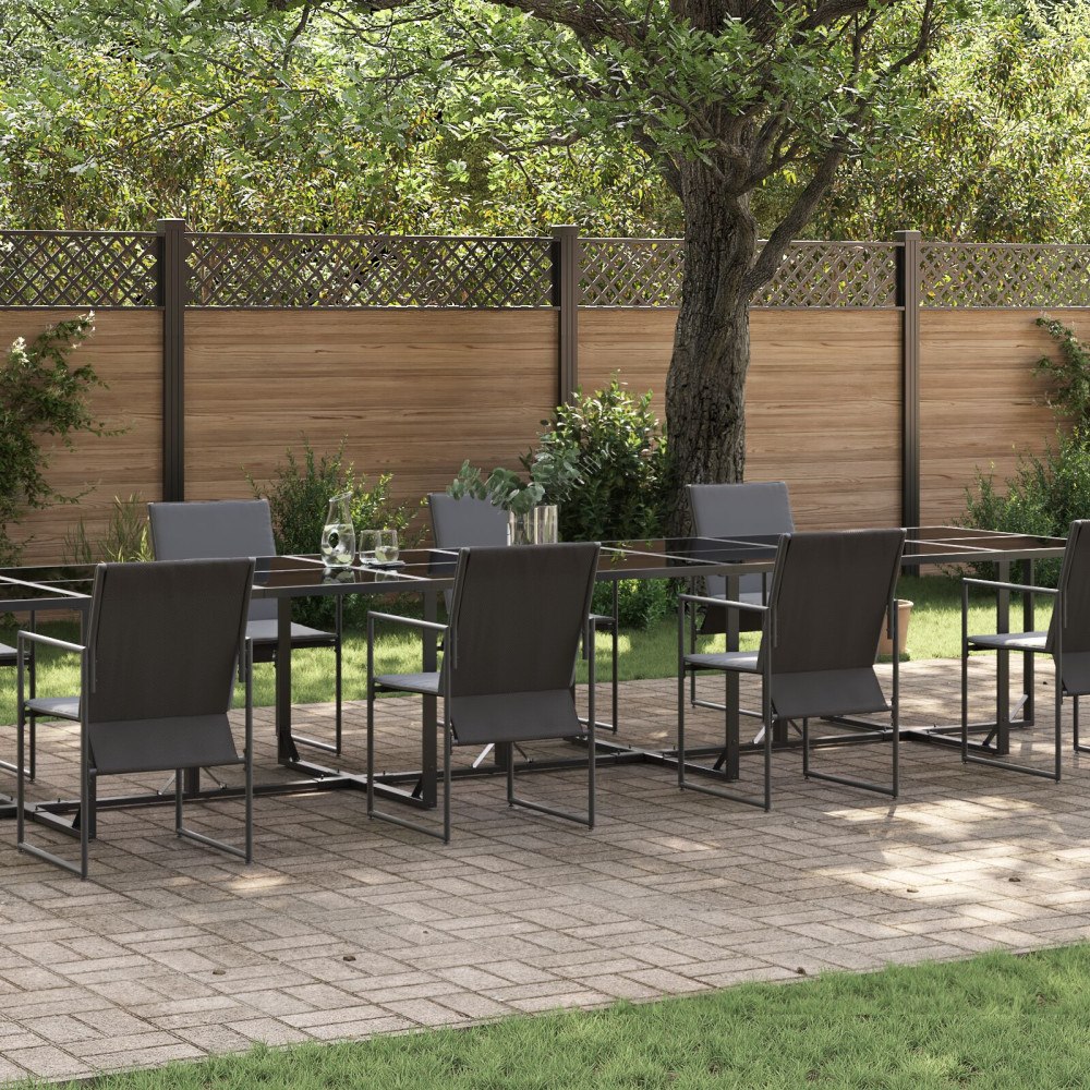 vidaXL Trädgårdsmöbelset 9 pcs Svart Stål