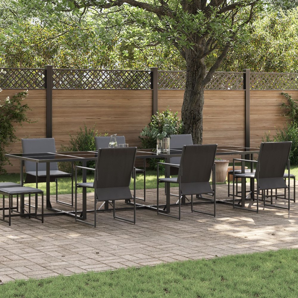 vidaXL Trädgårdsmöbelset 11 pcs Svart Stål