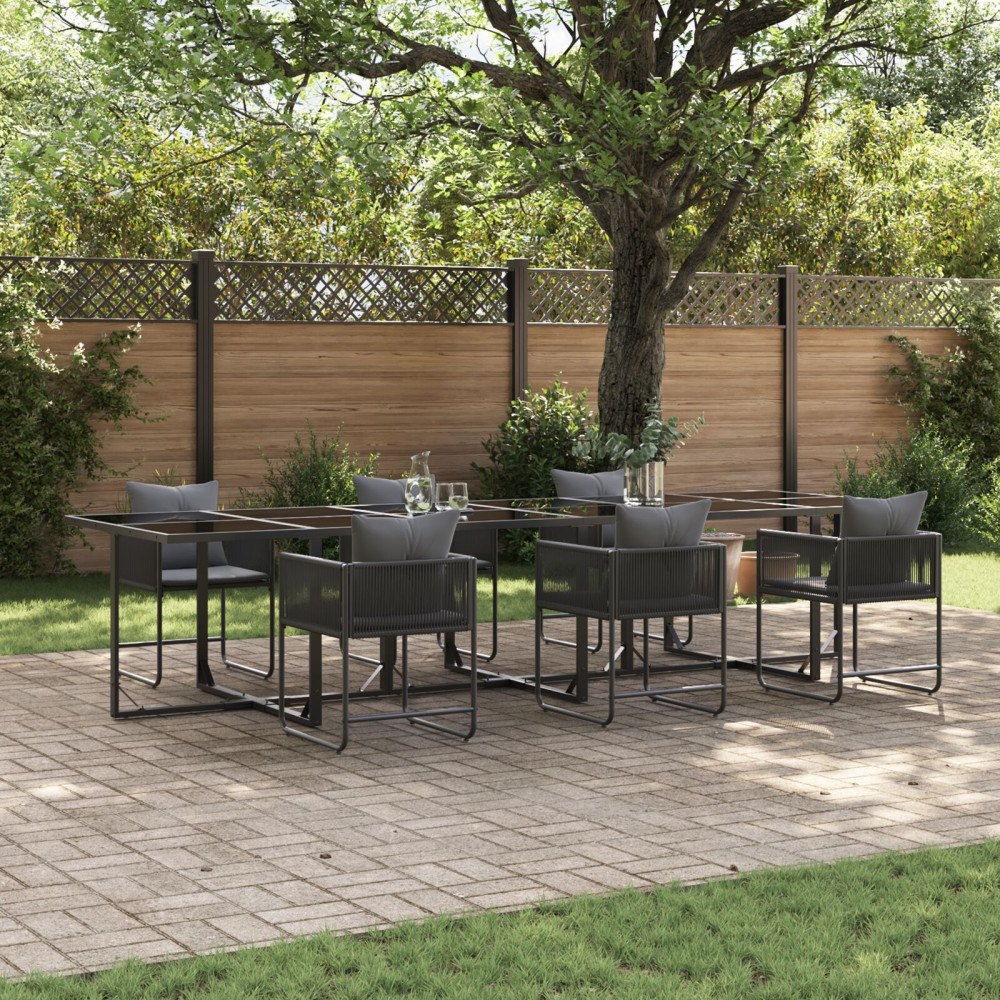 vidaXL Trädgårdsmöbelset 7 pcs Svart Stål