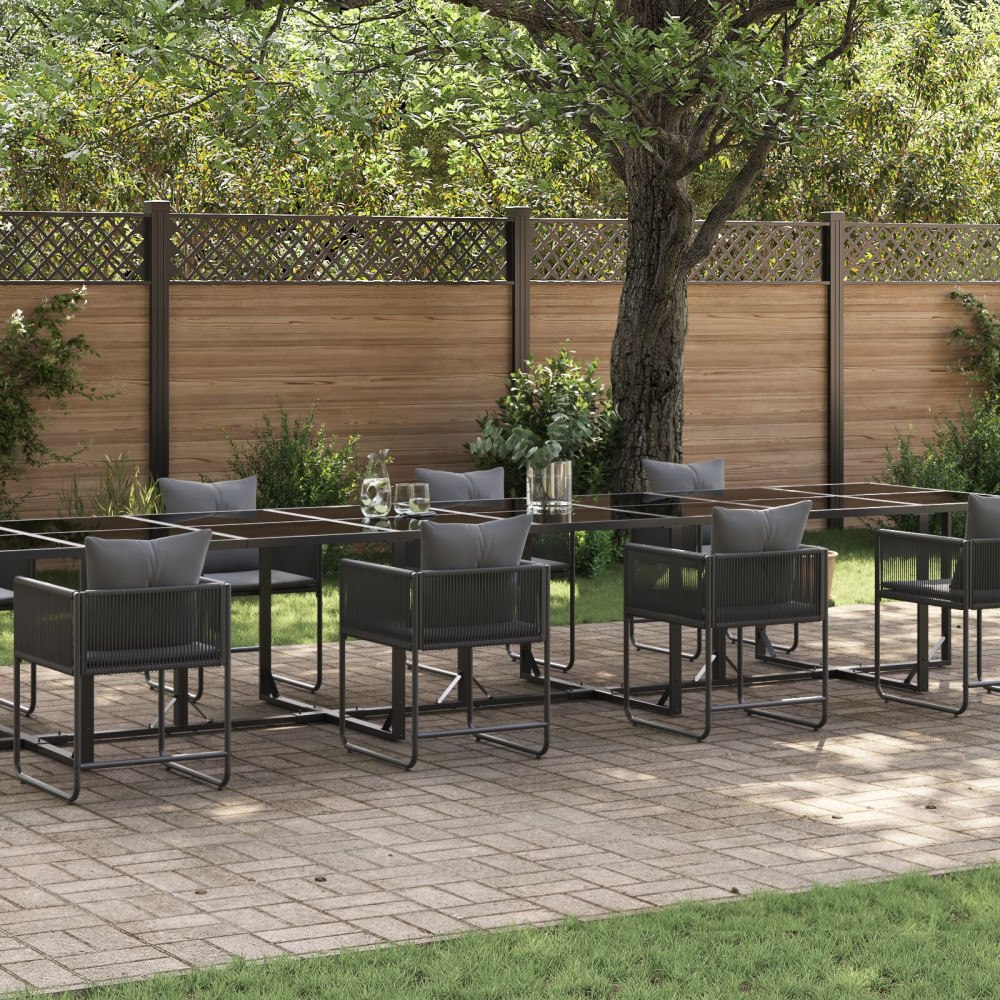 vidaXL Trädgårdsmöbelset 9 pcs Svart Stål