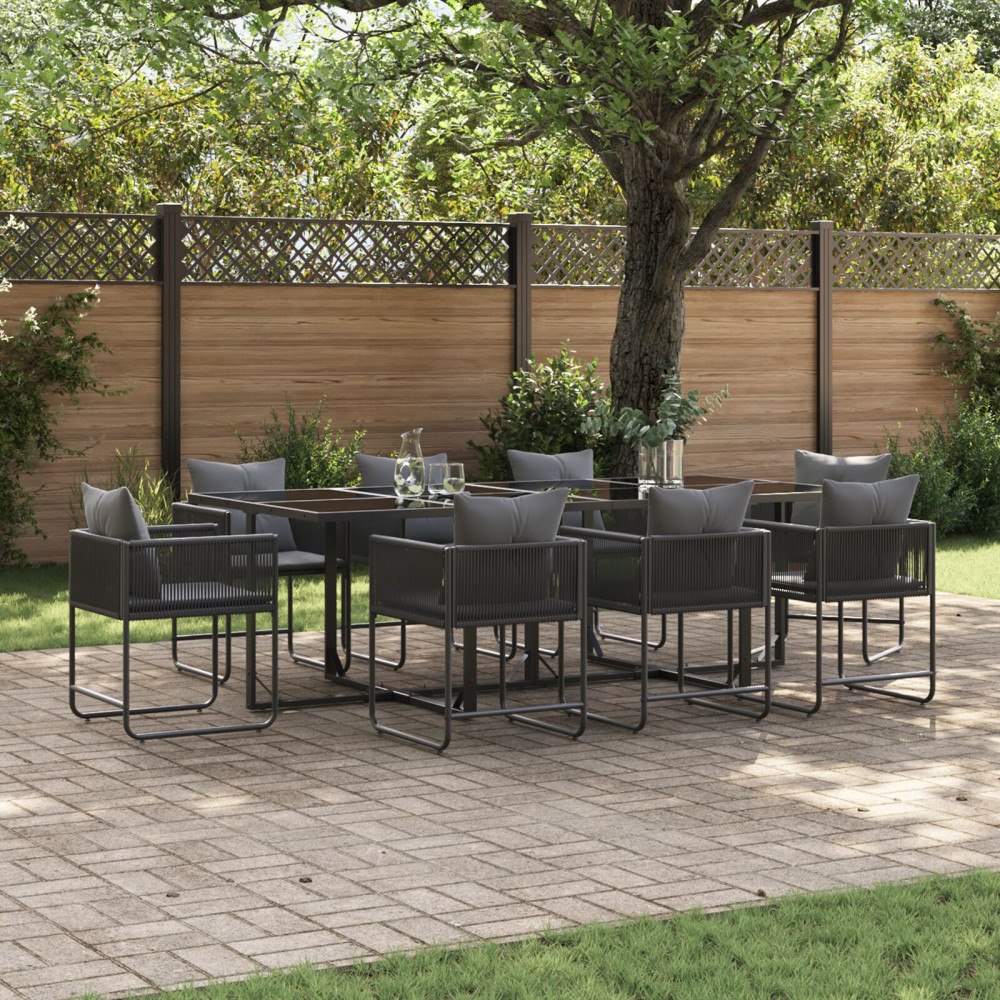 vidaXL Trädgårdsmöbelset 9 pcs Svart Stål