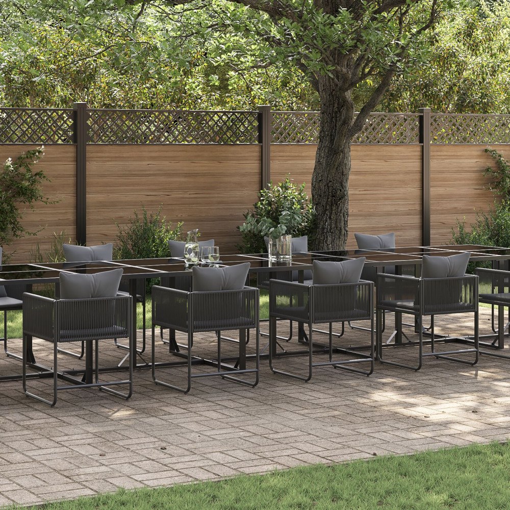 vidaXL Trädgårdsmöbelset 13 pcs Svart Stål