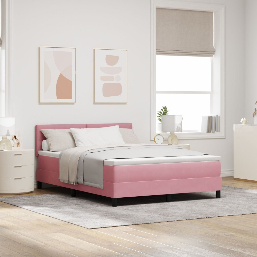 vidaXL Bäddfjäder med huvudgavel Rosa 160 x 200 cm Sammet