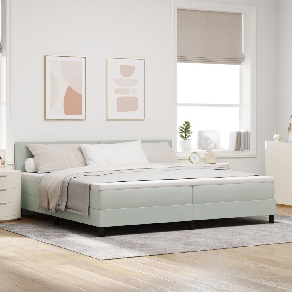vidaXL Bäddfjäder med huvudgavel Ljusgrå 200 x 200 cm Sammet