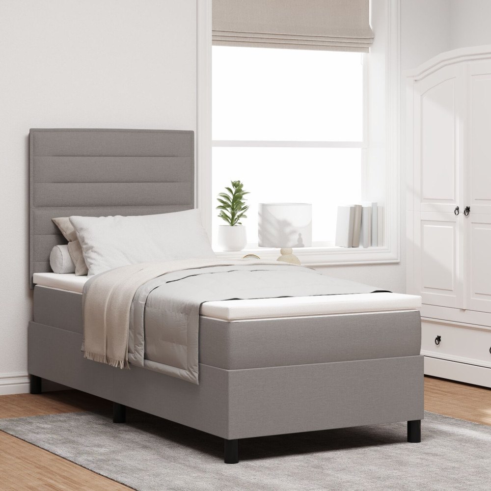 vidaXL Bäddfjäder med madrass med huvudgavel Taupe 100 x 200 cm tyg