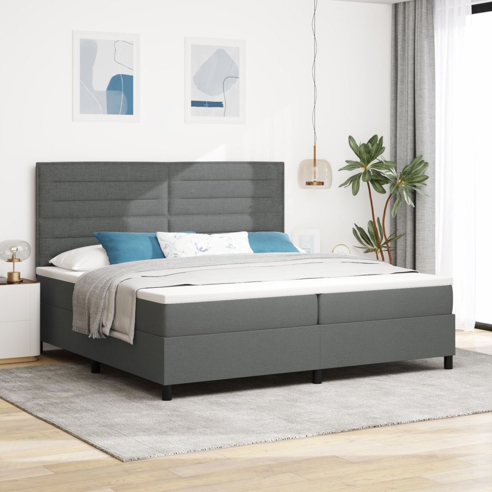 vidaXL Bäddfjäder med madrass med huvudgavel Mörkgrå 200 x 200 cm tyg