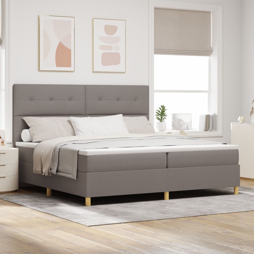 vidaXL Bäddfjäder med huvudgavel Taupe 200 x 200 cm tyg