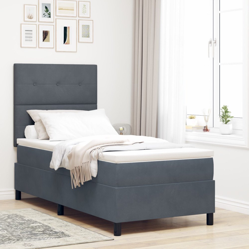 vidaXL Bäddfjäder med huvudgavel Mörkgrå 100 x 200 cm Sammet