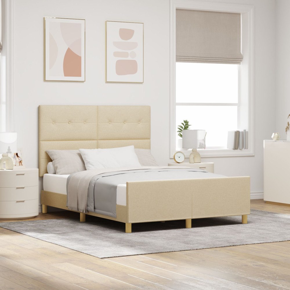 vidaXL Sängram med huvudgavel Kräm 160 x 200 cm tyg