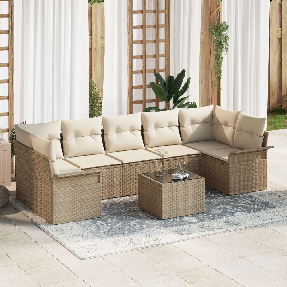 vidaXL Trädgårdsoffset 8 st Beige konstrotting