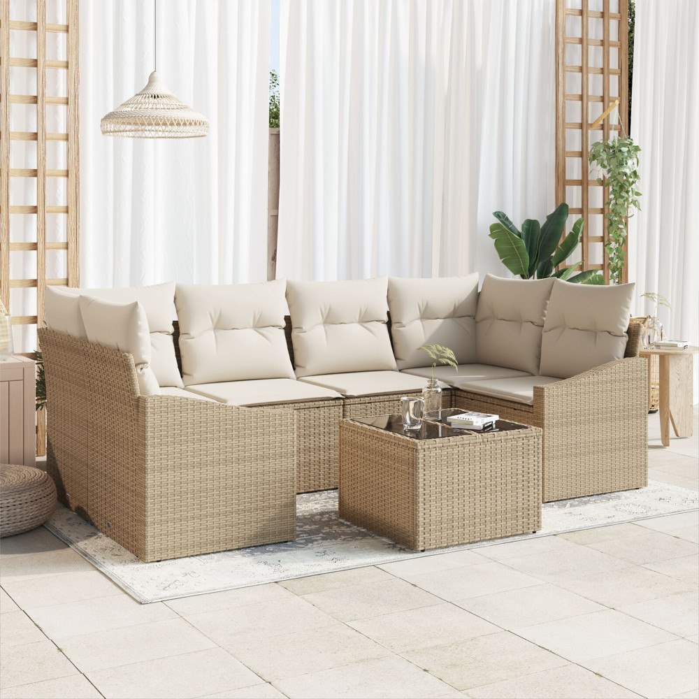 vidaXL Soffset 7 st Beige och gräddfärgad konstrotting