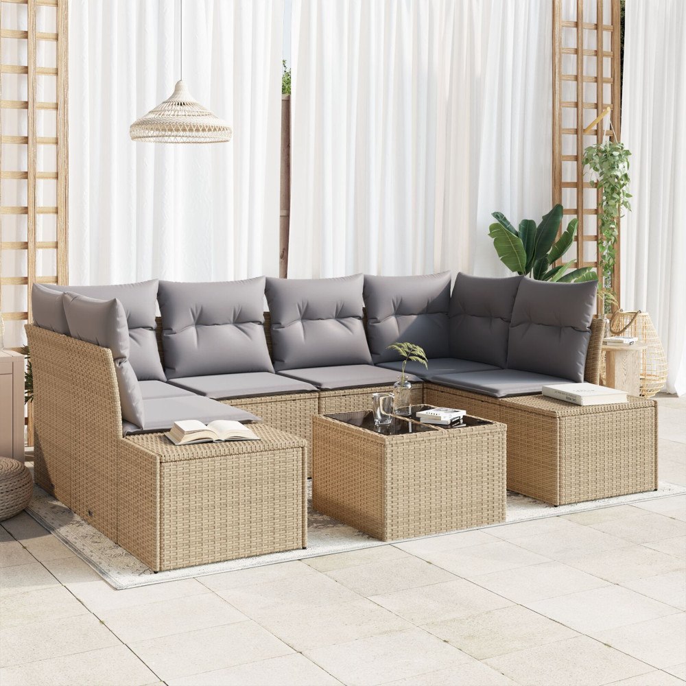 vidaXL Trädgårdsoffset 7 st Beige konstrotting