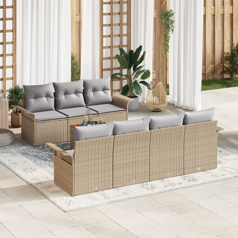 vidaXL Trädgårdsoffset 8 st Beige konstrotting