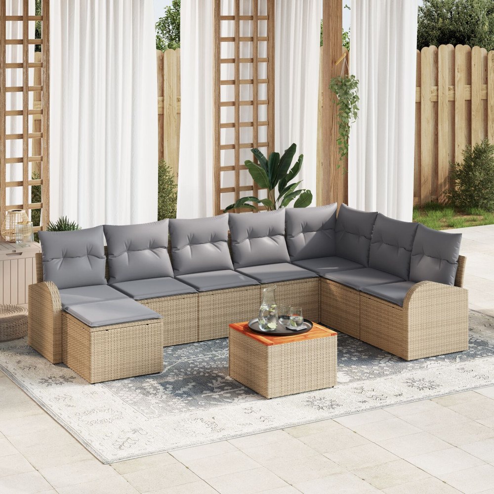 vidaXL Trädgårdsoffset 9 st Beige konstrotting
