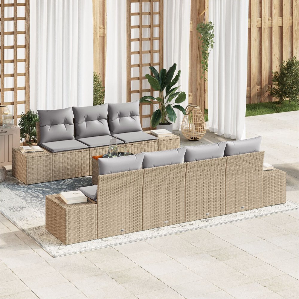 vidaXL Trädgårdsoffset 8 st Beige konstrotting