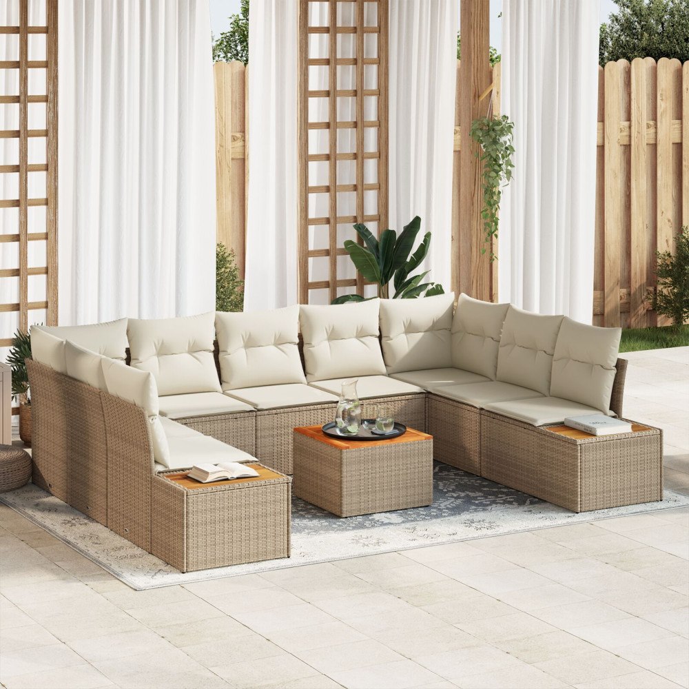 vidaXL Trädgårdsoffset 10 st Beige Poly rattan