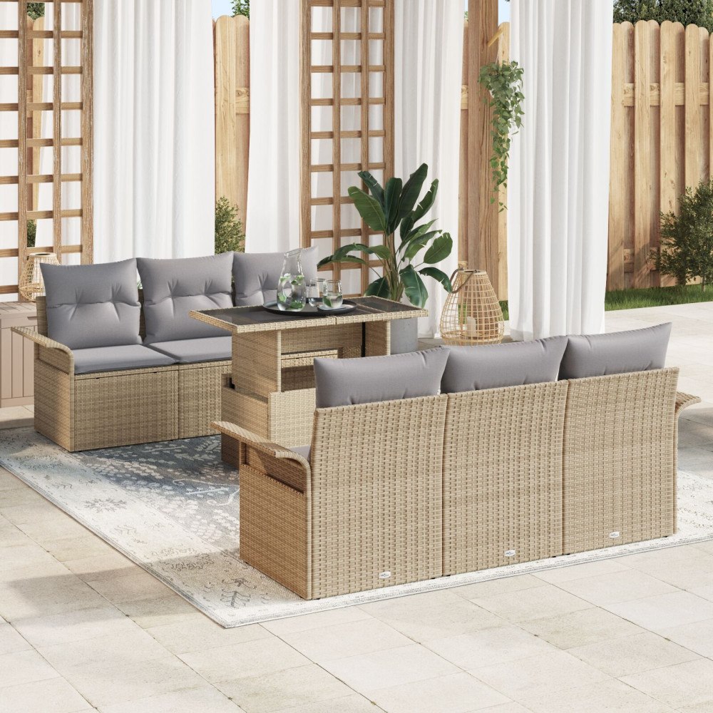 vidaXL Trädgårdsoffset 7 st Beige konstrotting