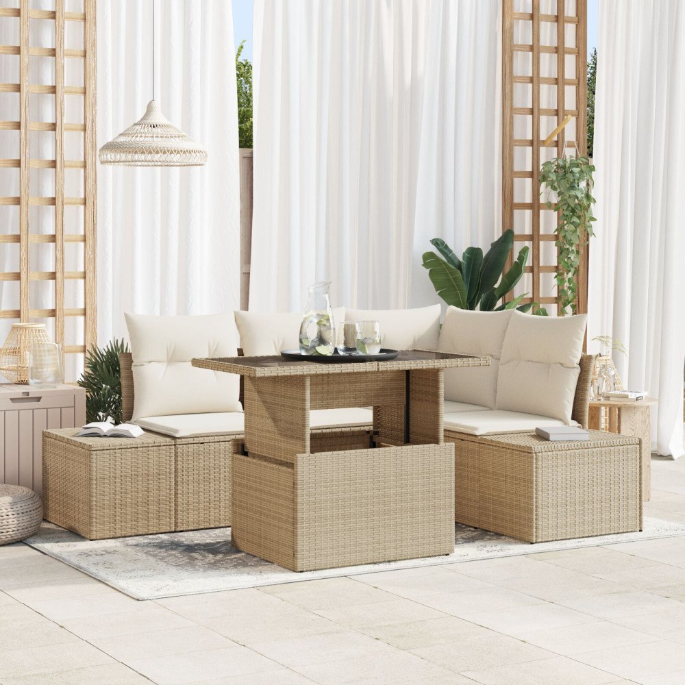 vidaXL Trädgårdsoffset 5 st Beige och gräddfärgad konstrotting