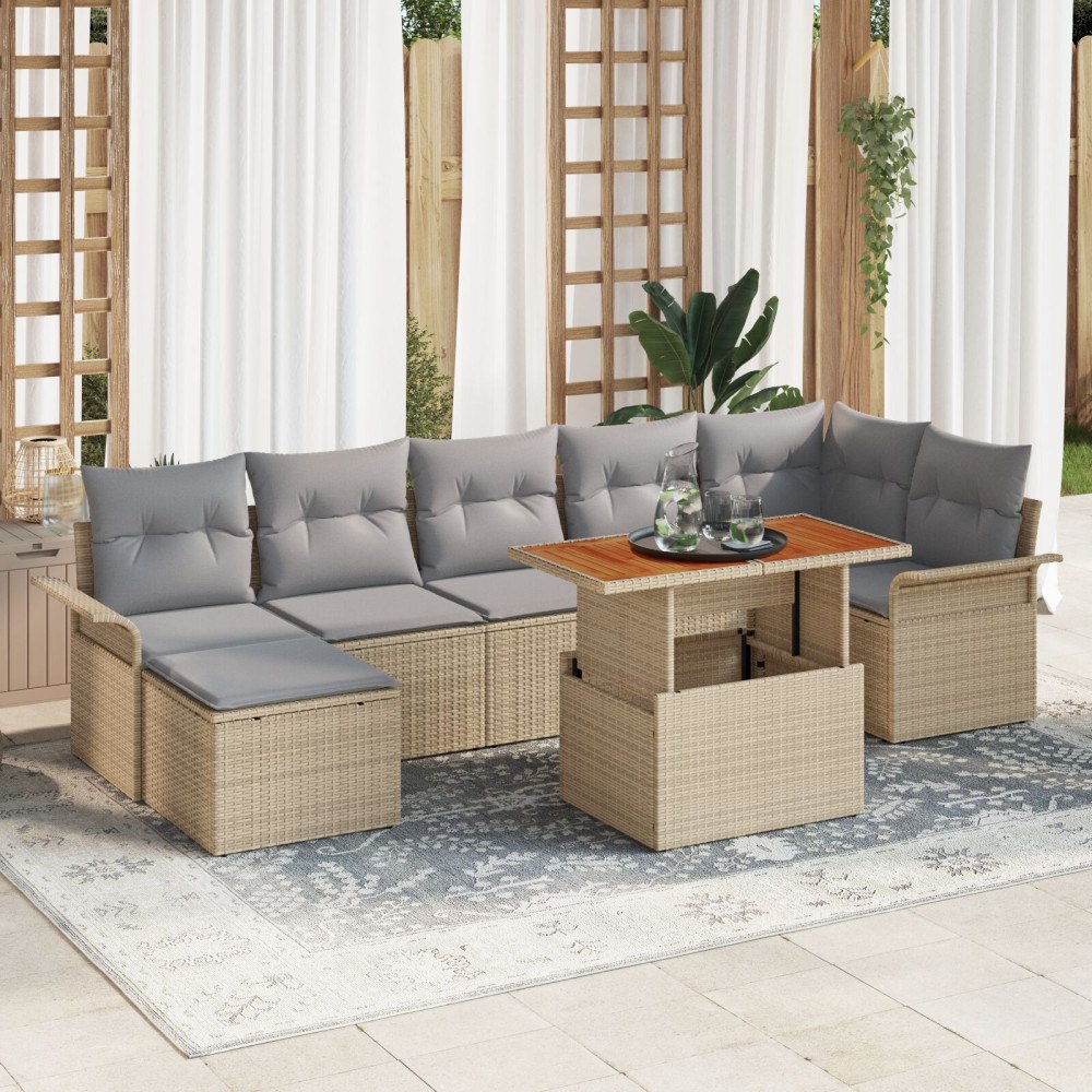 vidaXL Trädgårdsoffset 8 st Beige och Ljusgrå konstrotting