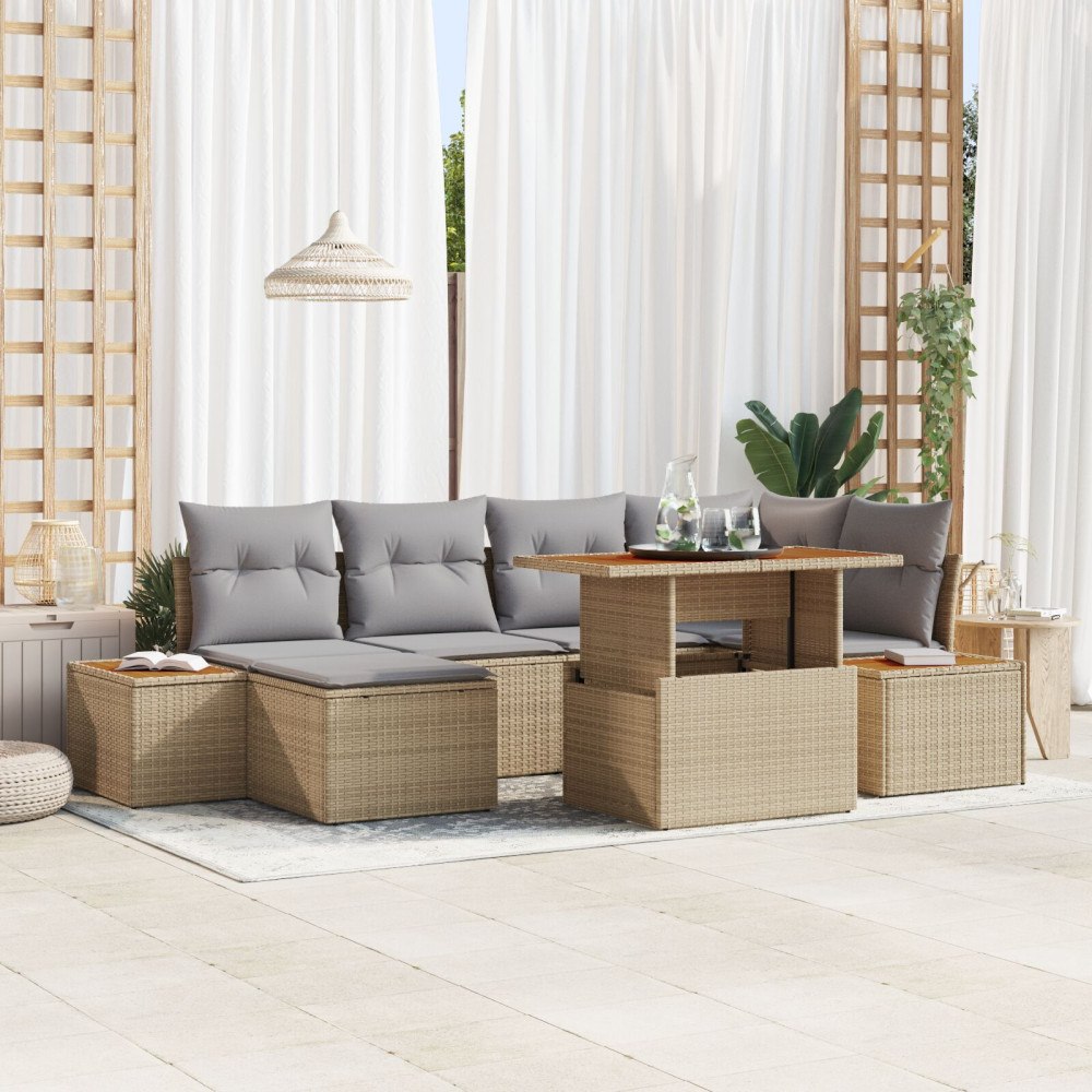 vidaXL Trädgårdsoffset 7 st Beige konstrotting