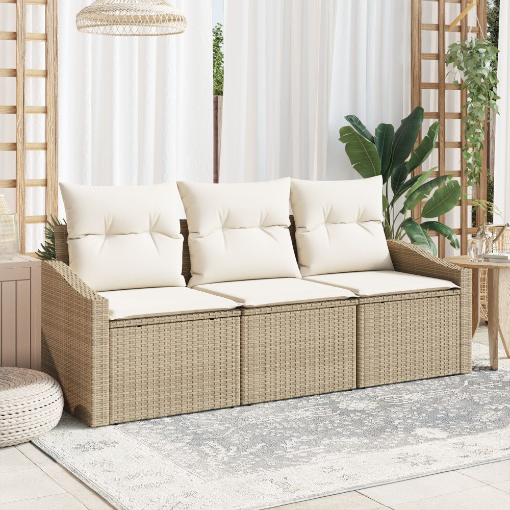 vidaXL 3-delad trädgårds matsalsset med kuddar beige poly rattan