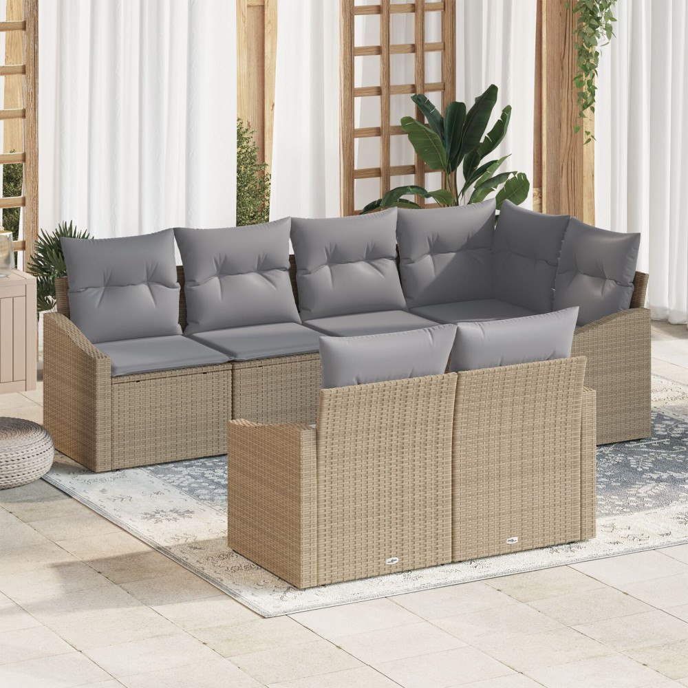 vidaXL Trädgårdsmöbelset med kudde med lagring 7 pcs Beige, ljusgrå