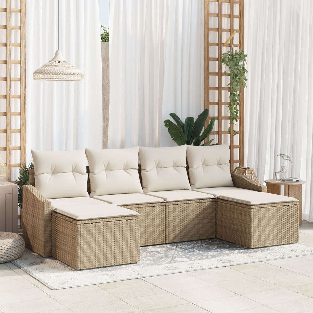 vidaXL 6-delat trädgårdsinredningsset med kuddar Beige Poly Rattan
