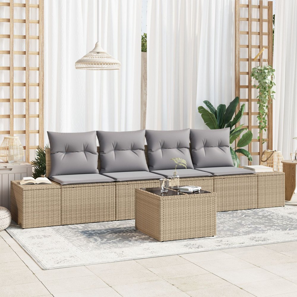 vidaXL Trädgårdsoffset 5 st Beige och Grå konstrotting