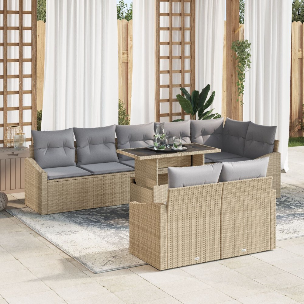 vidaXL 9-delat trädgårdsoffset med kuddar beige poly rotting