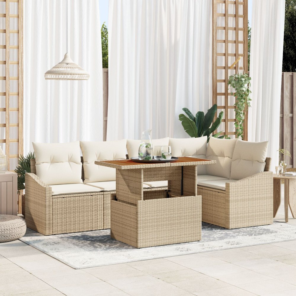 vidaXL Trädgårdsoffset 6 st Beige Poly rattan