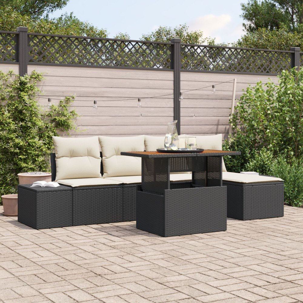 vidaXL Trädgårdsoffset 6 st Svart Poly rattan