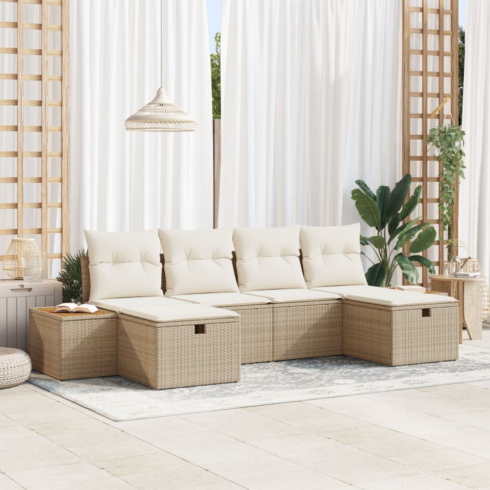 vidaXL Trädgårdsoffset 6 st Beige konstrotting