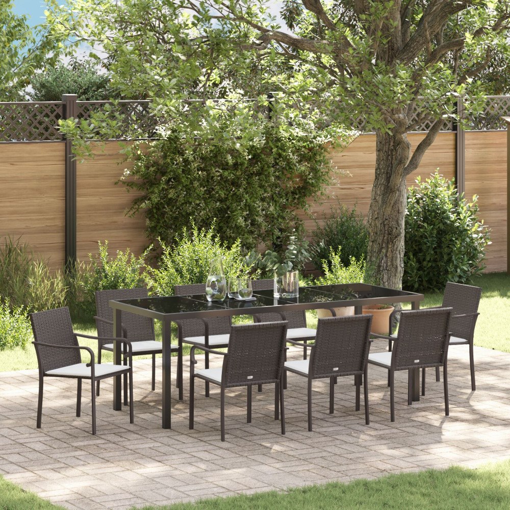 vidaXL Trädgårdsmöbelset 9 pcs Brun Poly rattan