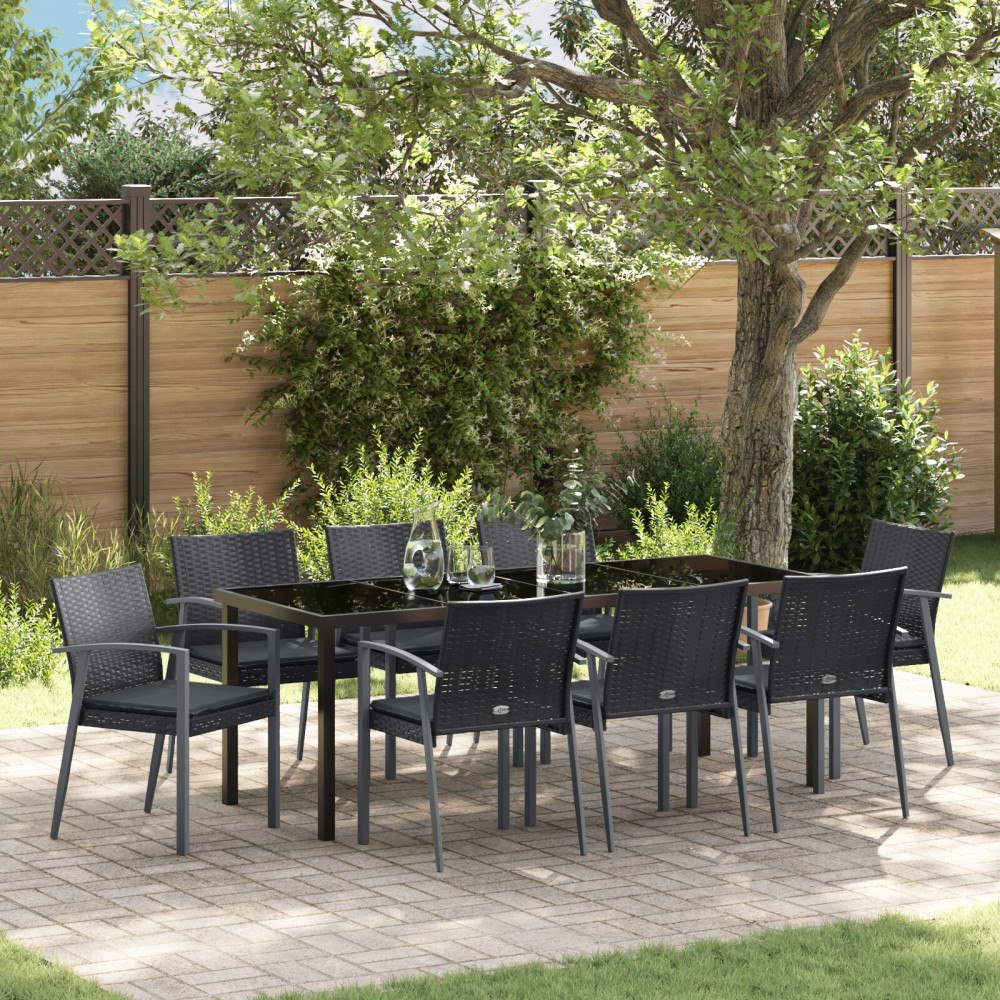 vidaXL Trädgårdsmöbelset 9 pcs Svart Poly rattan