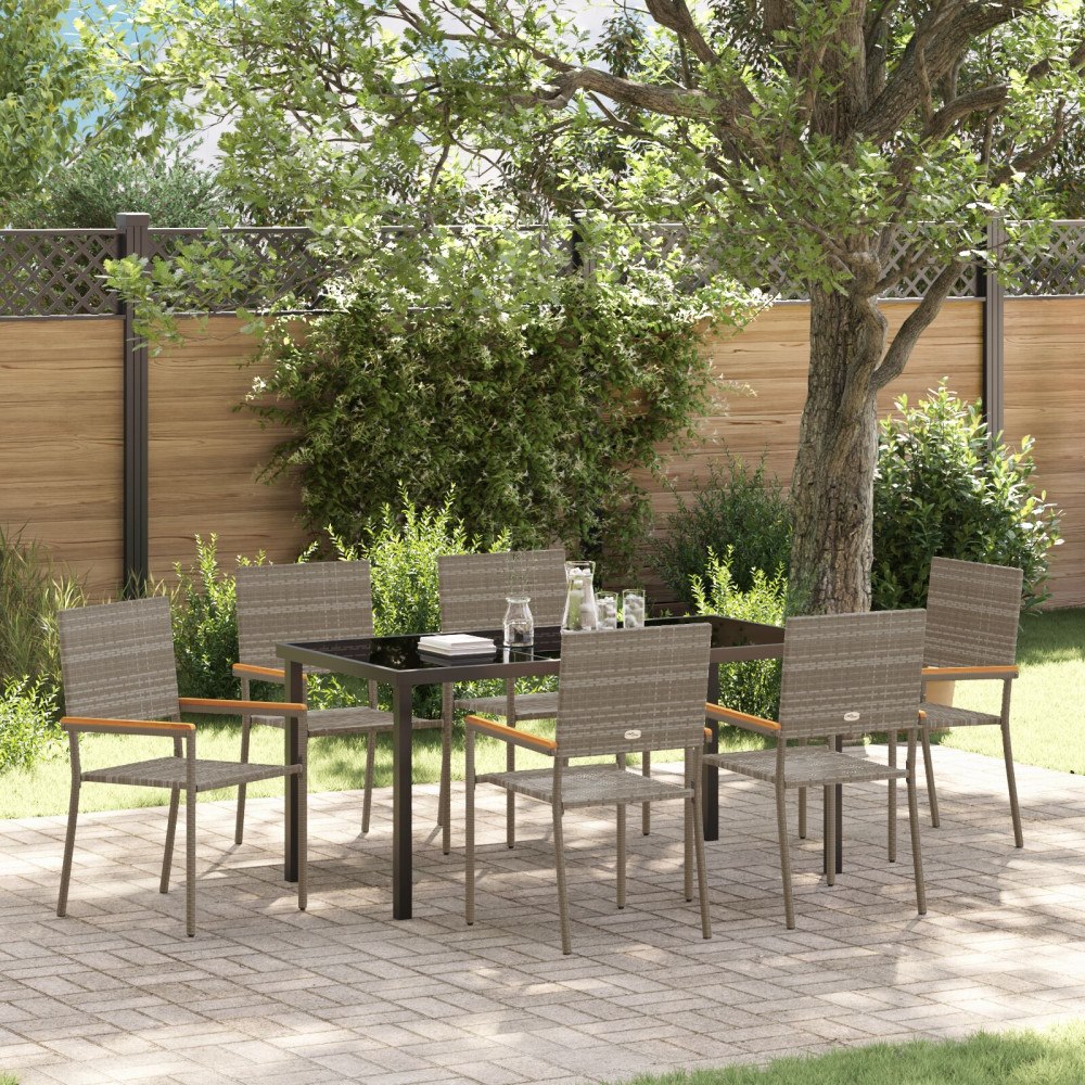 vidaXL Trädgårdsmöbelset 7 pcs Grå Poly rattan