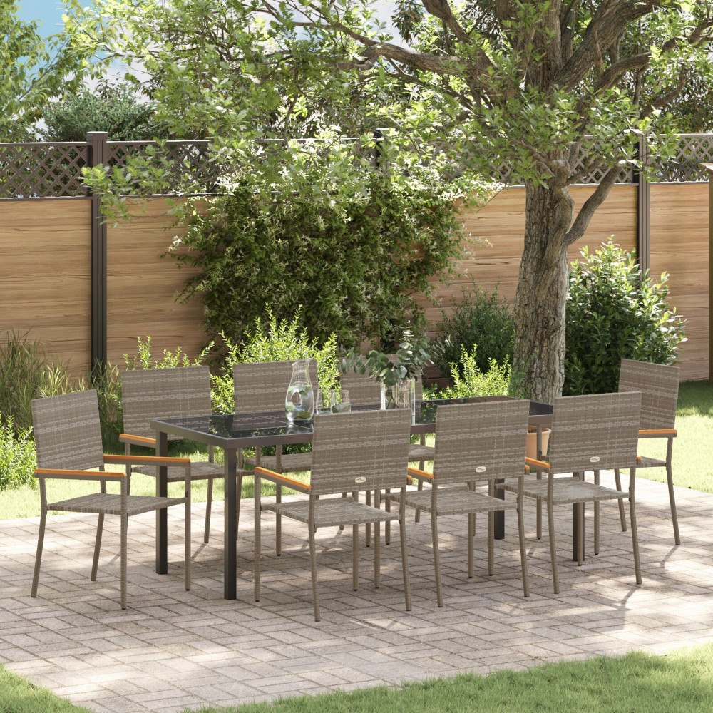 vidaXL Trädgårdsmöbelset 9 pcs Grå Poly rattan
