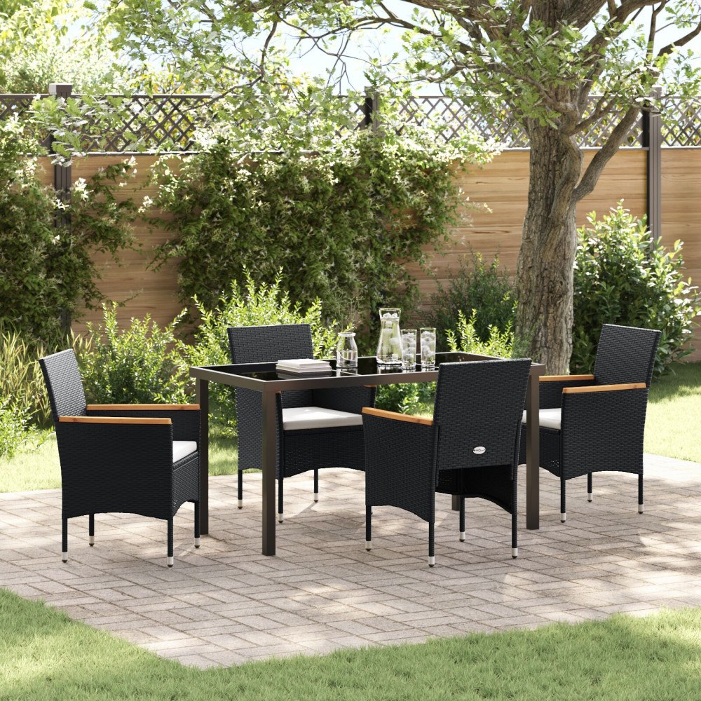 vidaXL Trädgårdsmöbelset med kudde 5 pcs Svart Poly rattan
