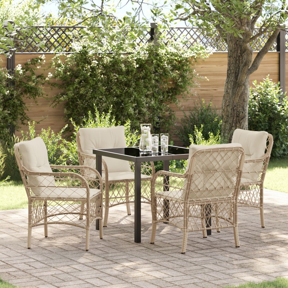 vidaXL Trädgårdsmöbelset med kudde 5 pcs Beige Poly rattan