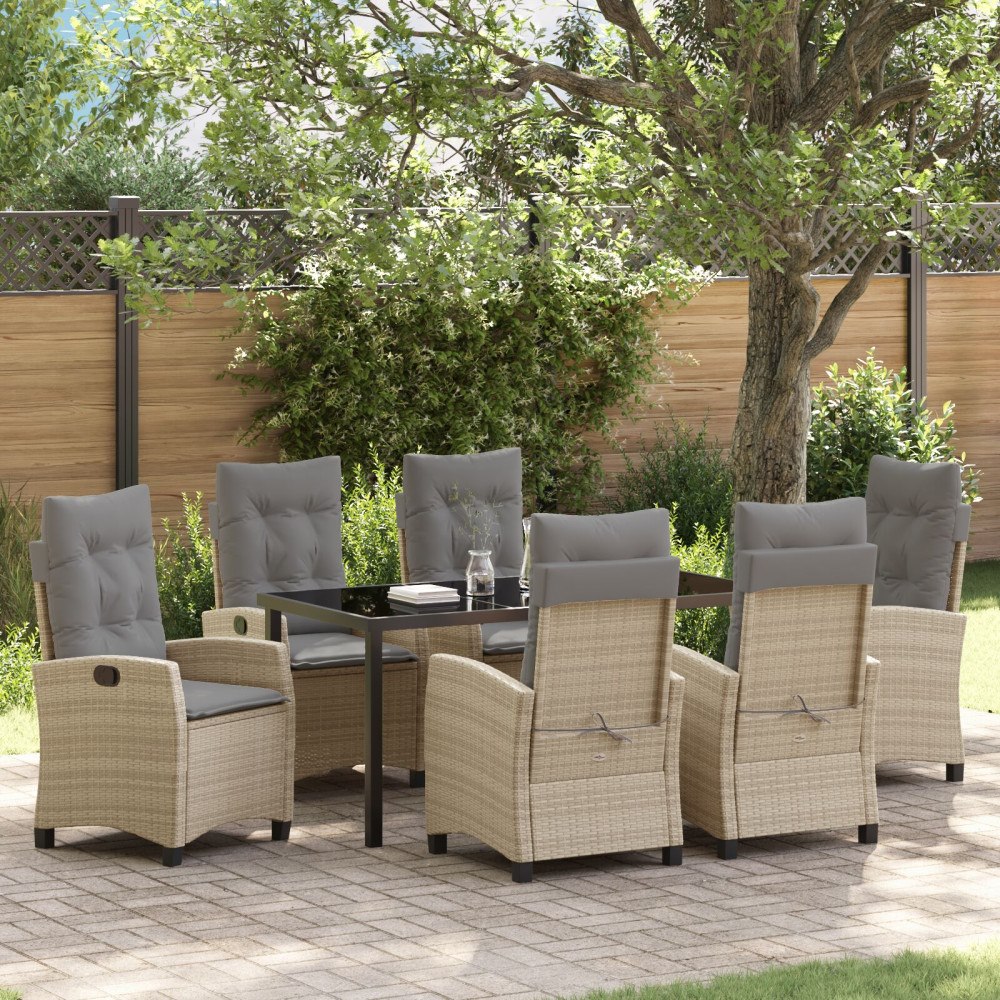 vidaXL Trädgårdsmöbelset 7 pcs Beige konstrotting