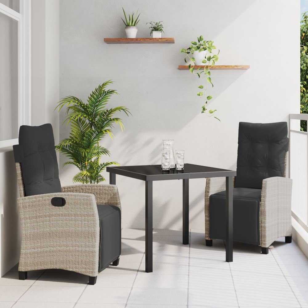 vidaXL Trädgårdsmöbelset 3 pcs Ljusgrå konstrotting