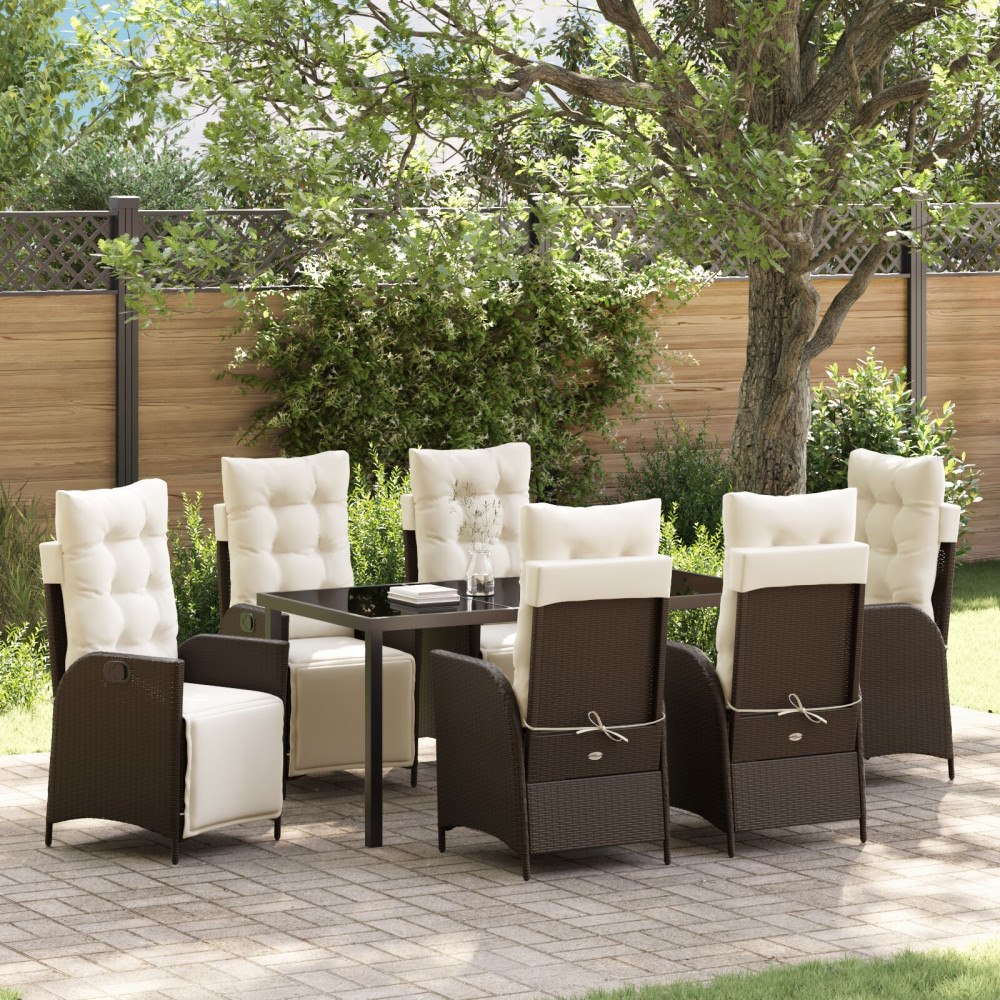 vidaXL Trädgårdsmöbelset 7 pcs Brun Poly rattan