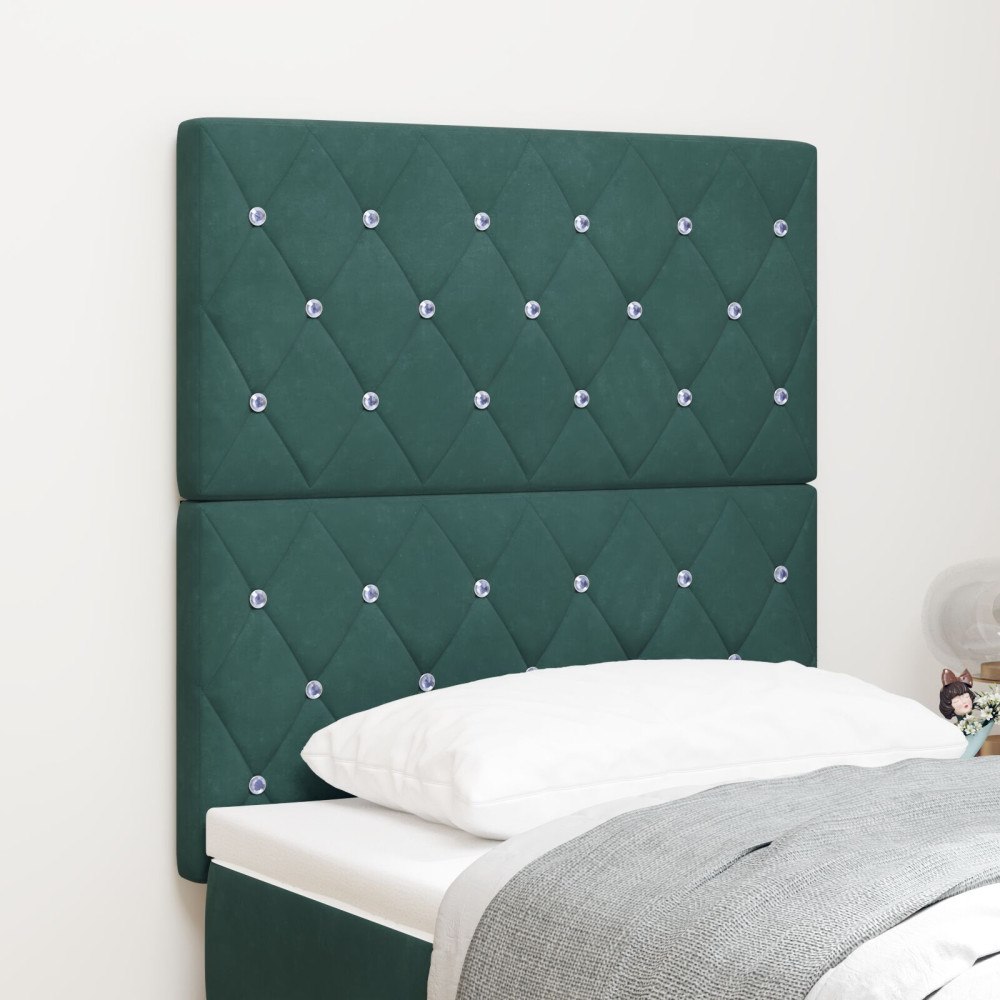 vidaXL Sänggavel Kristallknapp Knappad Mörkgrön 80 cm Sammet, vidaXL Sänggavel Kristallknapp Knappad Mörkgrön 160 cm Sammet