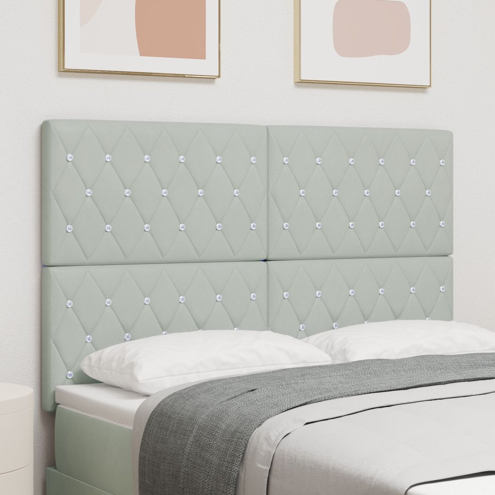 vidaXL Sänggavel med kristallknappar tuftad ljusgrå 140 cm velour
