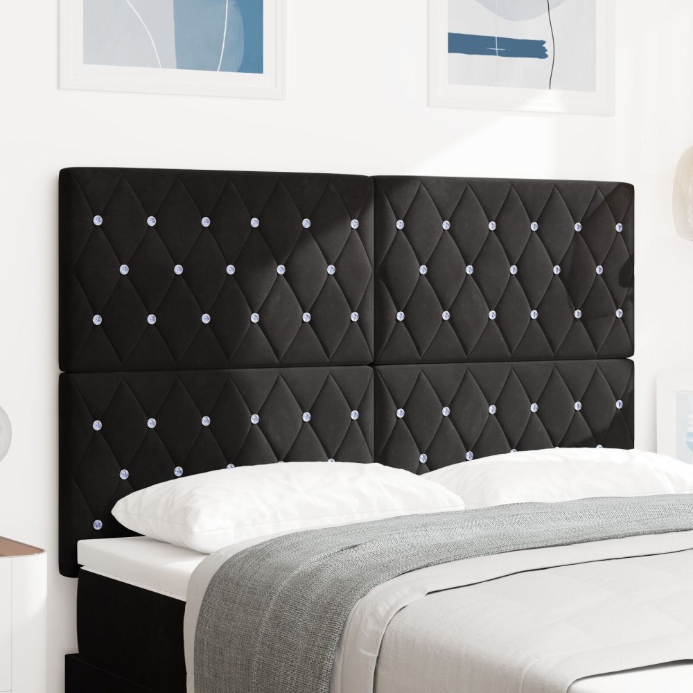 vidaXL sänggavel med kristallknappad knäppning, svart 140 cm sammet