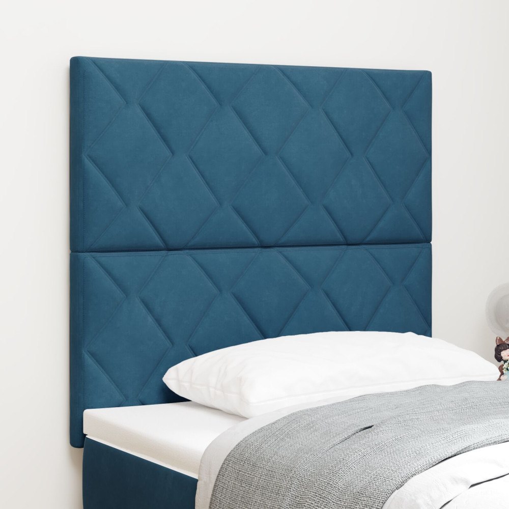 vidaXL Sänggavel Diamantblock Design Mörkblå 100 cm Sammet, vidaXL Sänggavel Diamantblock Design Mörkblå 200 cm Sammet