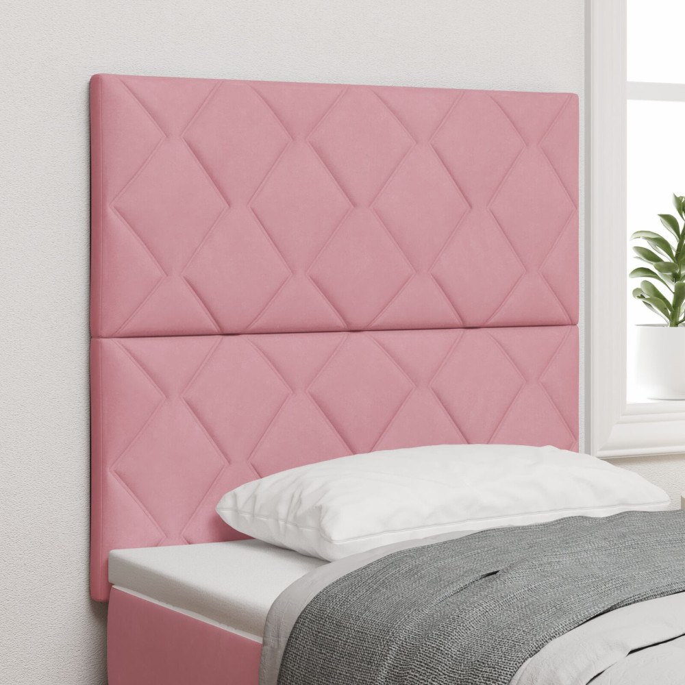 vidaXL Rosa Velvet Sänggavel med Diamantblock Design 100 cm, vidaXL Rosa Velvet Sänggavel med Diamantblock Design 200 cm